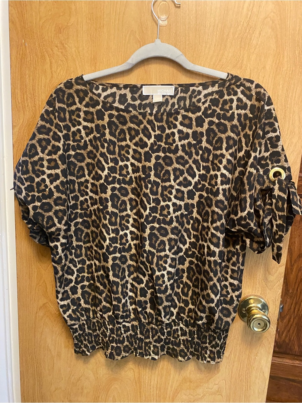 Michael Kors Leopard-Print Short Sleeve Blouse - Brown/Black